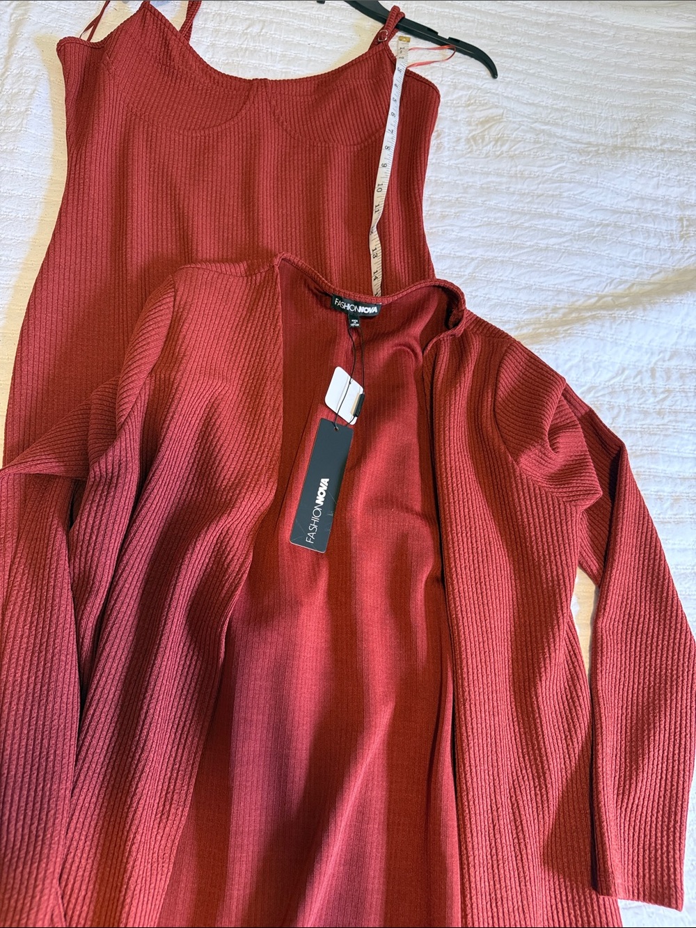 Fashion to Figure Rust-Red Ribbed Open-Front Cardigan Set - Picture 10 of 10